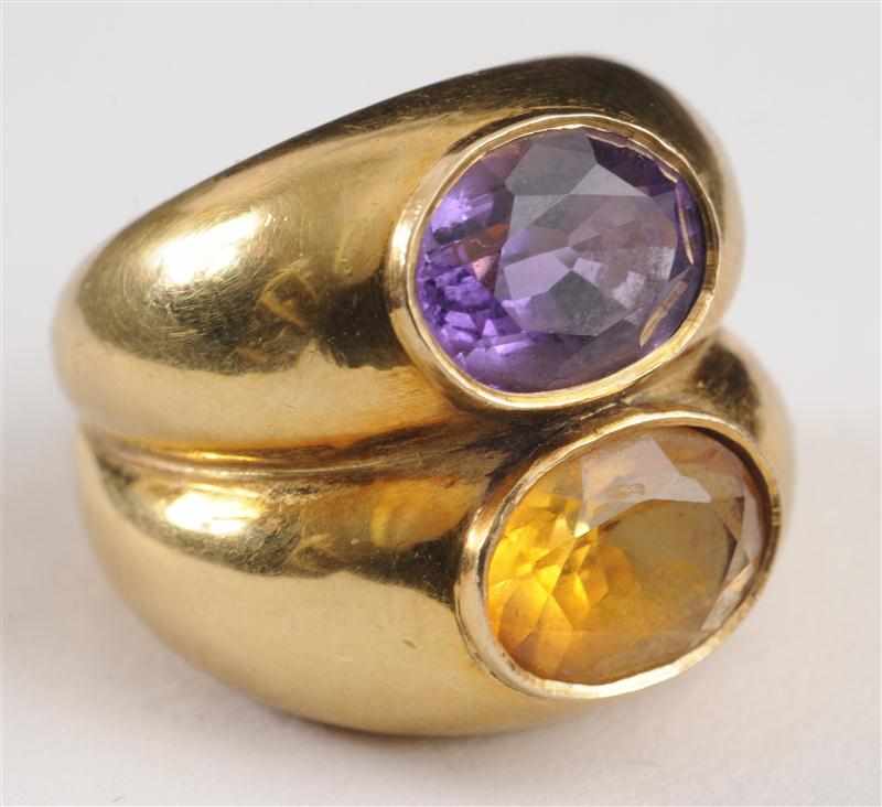 Appraisal: CITRINE AND AMETHYST K GOLD RING Provenance The Estate of