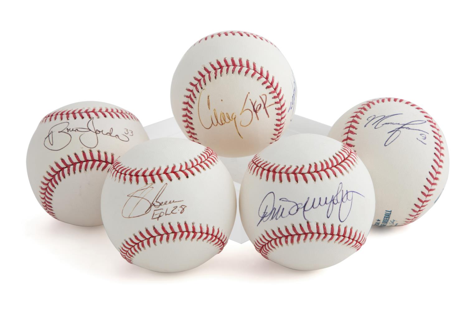 Appraisal: FIVE AUTOGRAPHED BASEBALLS Grouping of five autographed baseballs including Brian