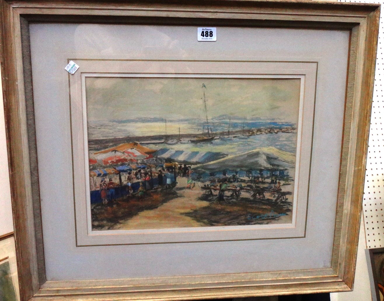 Appraisal: Scott Brown th century Market at Lavanda coloured chalks signed