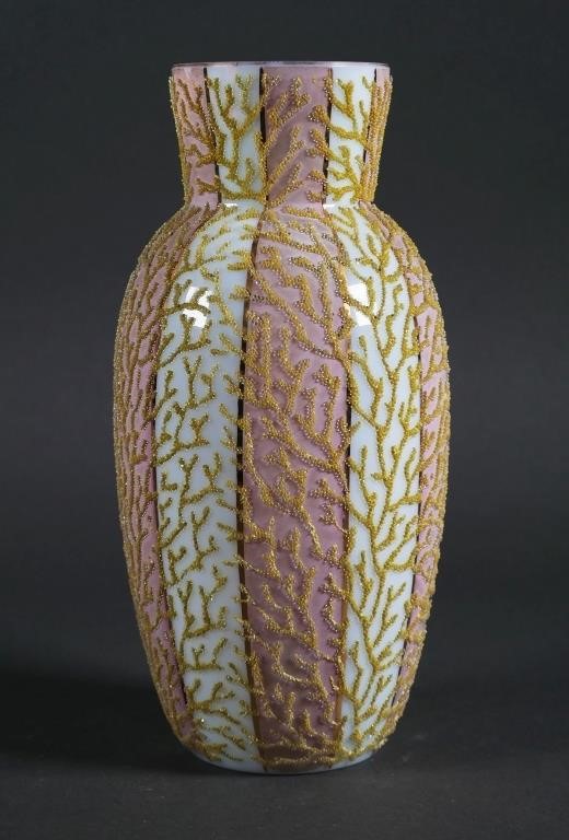 Appraisal: Victorian coralene glass vase with gold coral pattern Vase measures