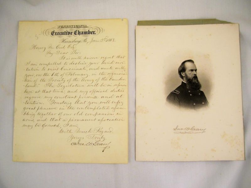 Appraisal: John White Geary - Letter Photo Engraving John White Geary