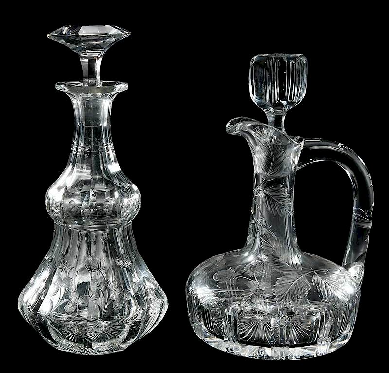 Appraisal: Two Etched Cut Glass Decanters one Rock Crystal attributed to