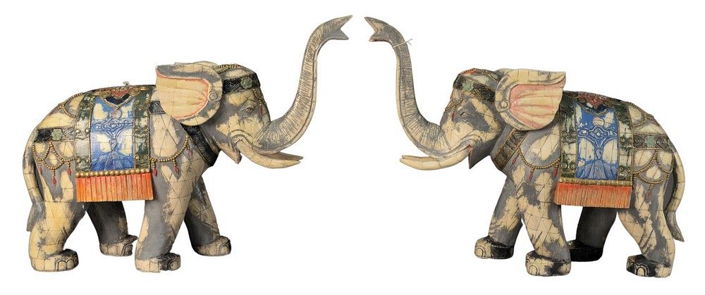 Appraisal: Pair of Wood Carved and Pain Decorated Elephant Forms height