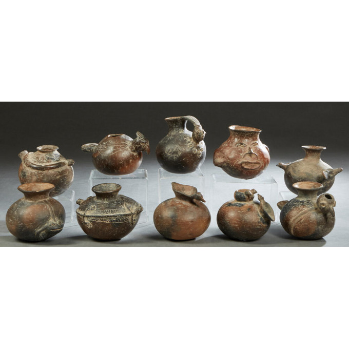 Appraisal: Group of Ten Porcelain Columbian Style Pottery Vessels th c