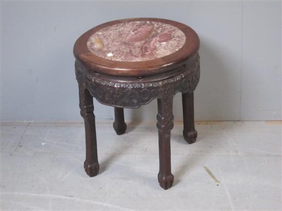 Appraisal: Chinese hardwood carved stand with inset marble top on four