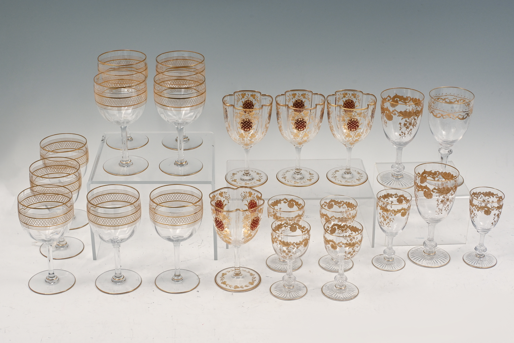 Appraisal: PC GILT EMBOSSED STEMWARE A collection of finely etched Gold