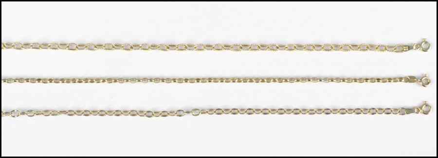 Appraisal: THREE YELLOW GOLD CHAINS Comprised of one karat and two