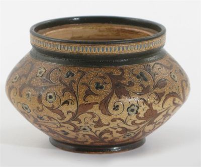 Appraisal: A Martin Brothers stoneware pot shouldered form incised with scrolling