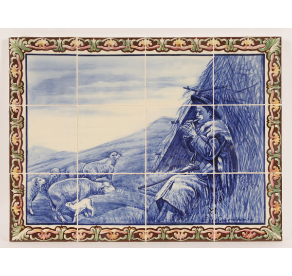 Appraisal: Carvalhinho Factory - tiles of boy with flute watching over