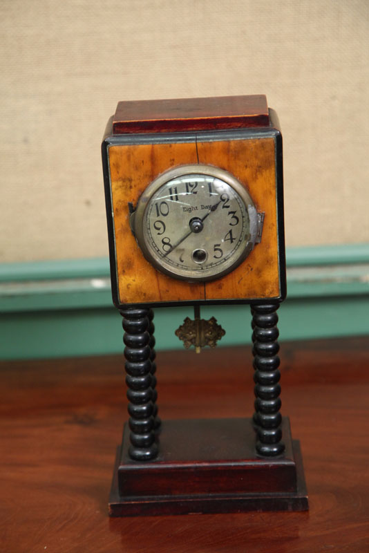 Appraisal: SMALL GERMAN MANTLE CLOCK Eight day clock with brass works