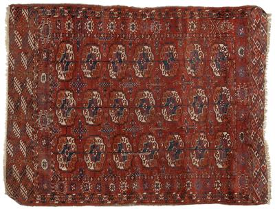 Appraisal: Tekke Turkoman rug rows of guls on lattice grid probably