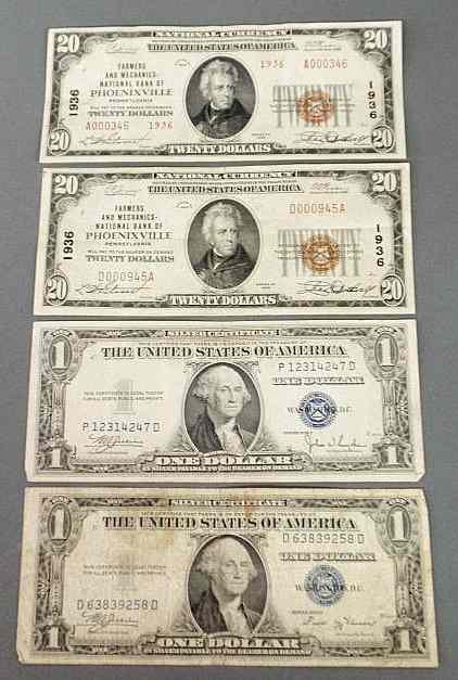 Appraisal: Group of United States currency- two