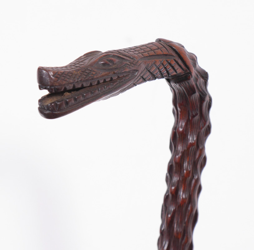 Appraisal: FOLK ART CARVED ALLIGATOR HEAD CANE Nicely carved handle with