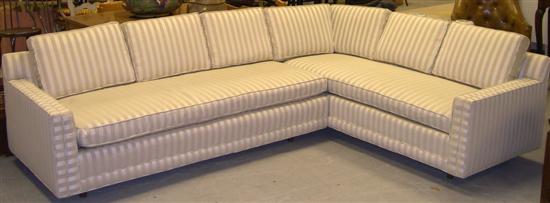 Appraisal: Harvey Probber design sectional sofa satin striped cream upholstery two