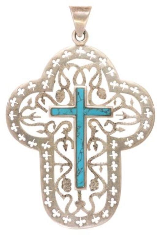 Appraisal: Estate Mexican sterling silver cross pendant Taxco having openwork design