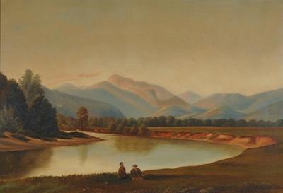 Appraisal: American School th Century Hudson River-style landscape Oil on academy