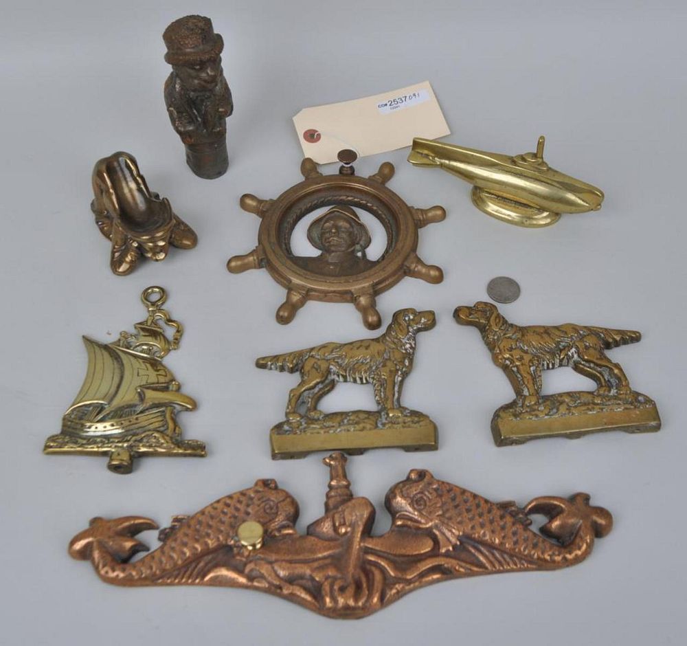 Appraisal: Group Eight Brass Mostly Nautical Accessories including a dolphin mount