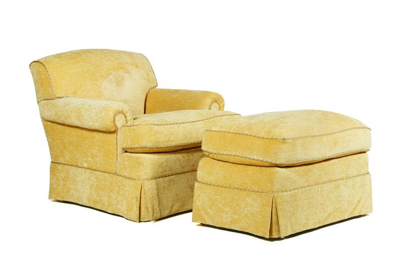 Appraisal: - Custom Upholstered Club Chair and Ottoman Custom upholstered club