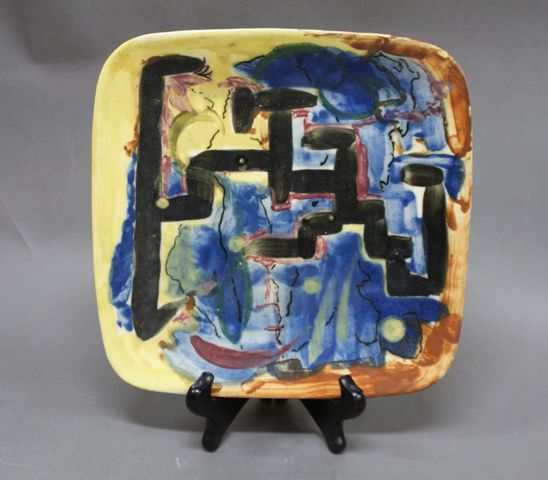 Appraisal: Danila Vassilieff - Abstract painted and glazed square ceramic plate