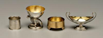 Appraisal: Four pieces Russian silver urn form salt gilt interior maker