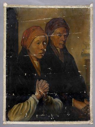 Appraisal: MANNER OF FERNANDO SOTOMAYER - TWO WOMAN PRAYING Oil on