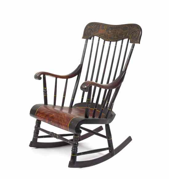 Appraisal: An American Painted Mahogany Windsor Rocking Chair having a horizontal