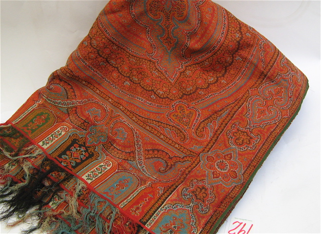 Appraisal: PAISLEY SCOTLAND WOVEN COVERLET TABLECLOTH x fringed at each end