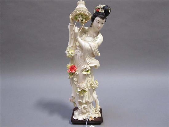 Appraisal: CHINESE POLYCHROME DECORATED CARVE IVORY FIGURE OF A ROBED WOMAN