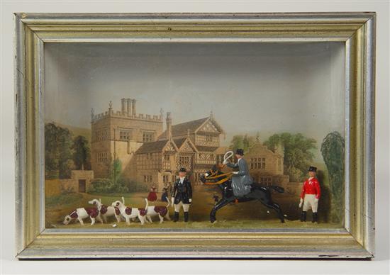 Appraisal: Shadowbox English Hunt Scene Tudor Tower Lancashire in background with