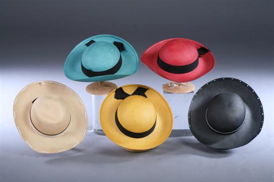 Appraisal: FIVE CHANEL STRAW HATS Three Style in turquoise size red