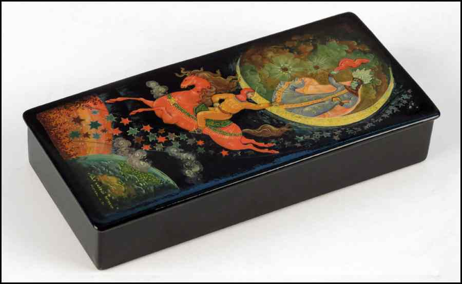 Appraisal: RUSSIAN LACQUERED BOX H '' W '' D '' Condition