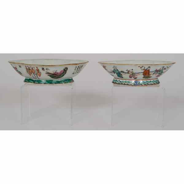 Appraisal: Chinese Footed Dishes Chinese Two footed porcelain dishes each with