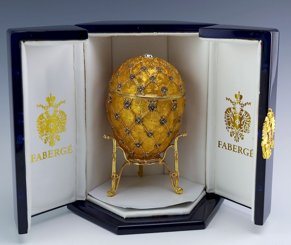 Appraisal: Faberge Gold Gilt Enamel Guilloche Coronation Egg Faberge coronation egg