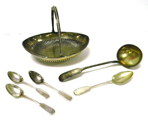 Appraisal: SILVER six pieces with hallmarks ribbed basket with swing handle