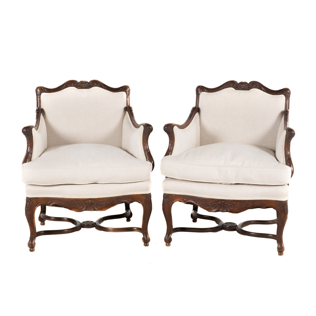 Appraisal: Pair Regence style beechwood upholstered bergeres late th early th