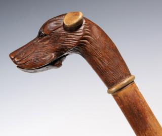 Appraisal: A TH C CARVED DOG HEAD GLOVE HOLDING WALKING STICK