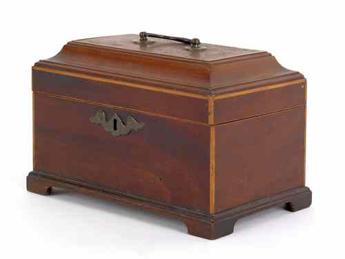 Appraisal: George III mahogany tea caddy ca h w