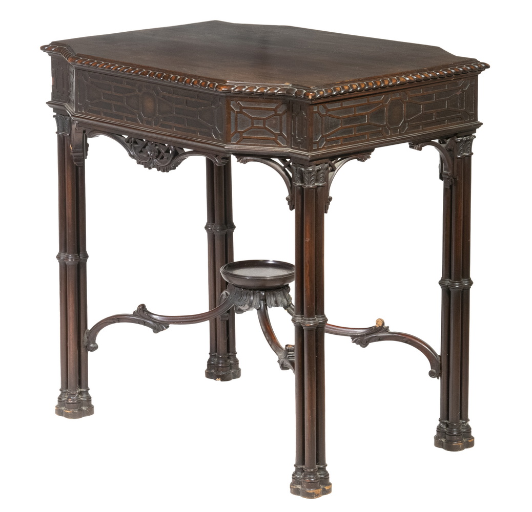 Appraisal: CHINESE CHIPPENDALE TEA TABLE Mahogany Rectangular Table shaped molded edge