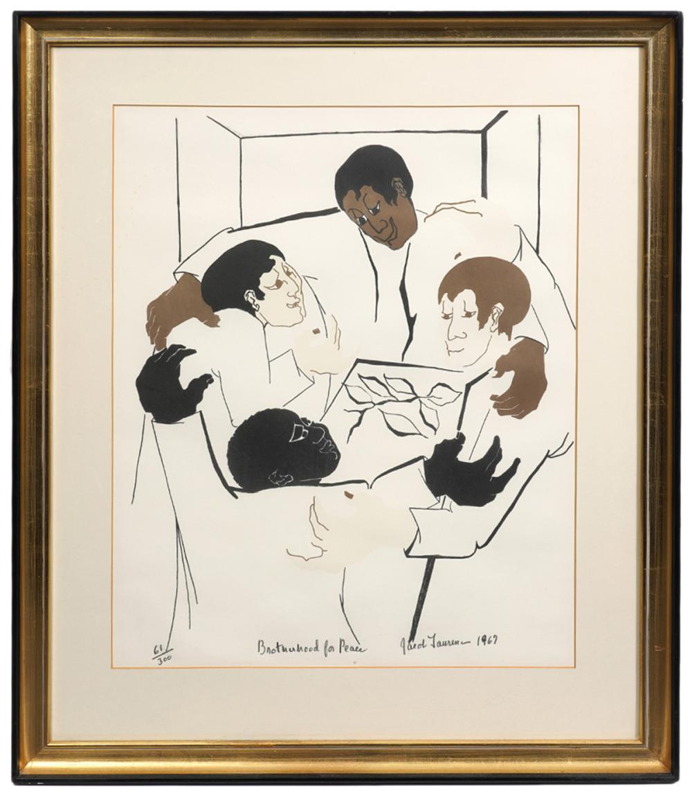 Appraisal: JACOB LAWRENCE LITHOGRAPH 'BROTHERHOOD FOR PEACE'Jacob Lawrence American - Lithograph