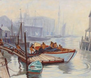 Appraisal: Emile Albert Gruppe - Italian docks Gloucester Harbor scene with