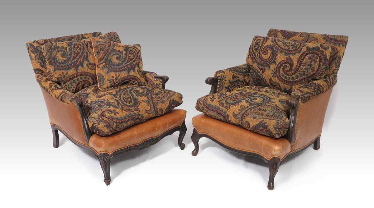 Appraisal: PIECE LEATHER PAISLEY CLUB CHAIRS piece similar but not identical