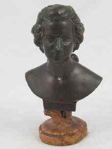 Appraisal: A bronze bust of Mozart on damaged socle ht cm