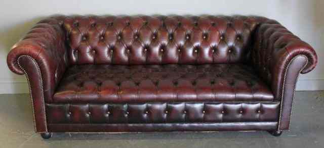 Appraisal: Burgundy Leather Chesterfield Sofa From a Dover NJ home Dimensions