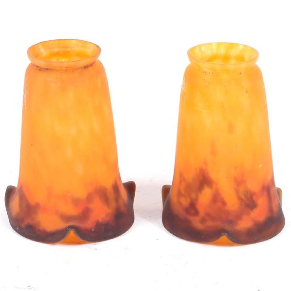 Appraisal: PAIR MULLER FRES LUNEVILLE ART GLASS TULIP LAMP SHADES FROSTED