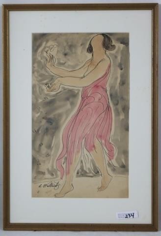 Appraisal: ABRAHAM WALKOWITZ - WATERCOLOROF A DANCER PROBABLY ISADORA DUNCAN SIGNED