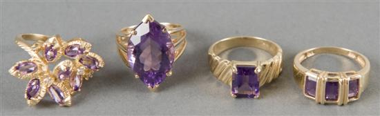 Appraisal: Group of four amethyst rings set in gold Large marquise