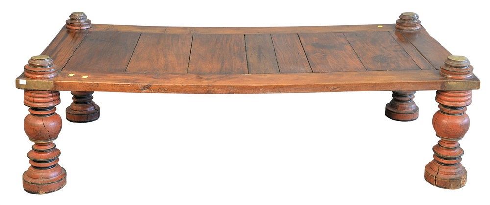 Appraisal: Large Walnut Coffee Table on turned and painted legs capped