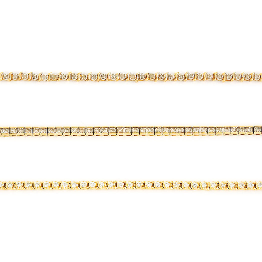 Appraisal: Three Gold and Diamond Bracelets kt diamonds ap cts ap