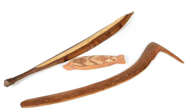 Appraisal: An Aboriginal club spear-thrower and fish sculpture length of longest