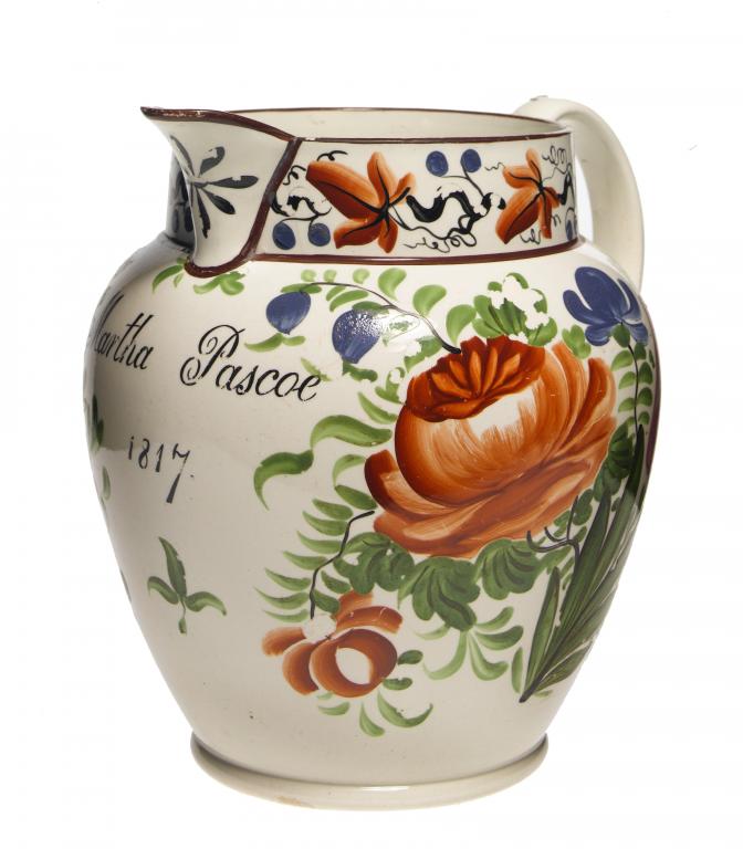 Appraisal: A DATED CREAMWARE JUG painted in bright enamels in a